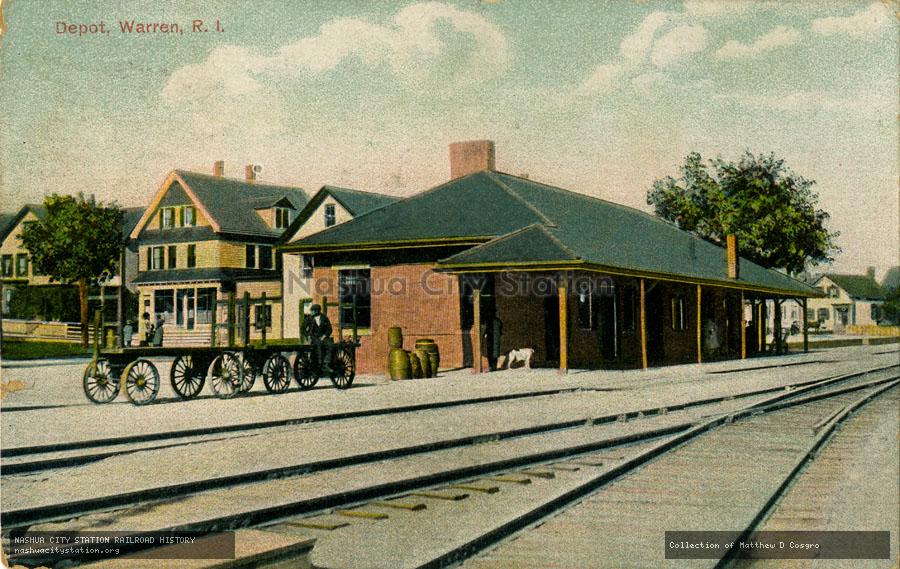 Postcard: Depot, Warren, Rhode Island